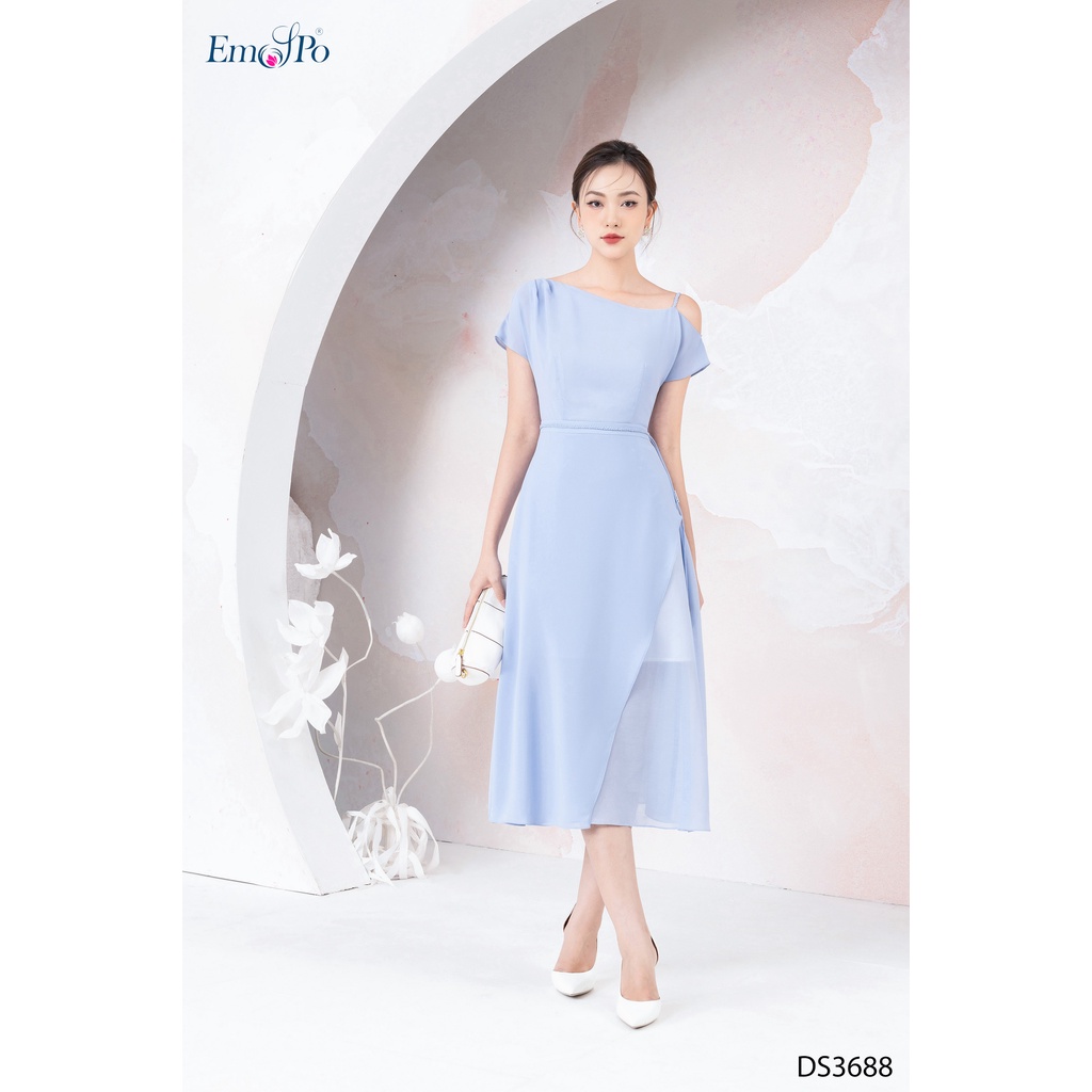 Đầm ôm A lệch vai viền eo thân trước Emspo DS3688