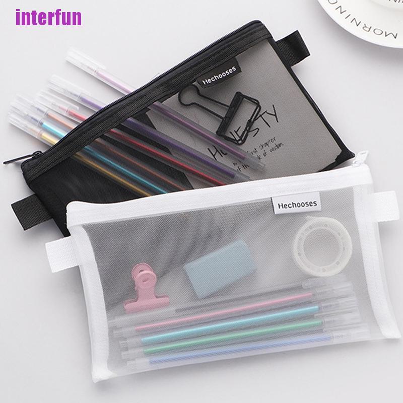 Túi Lưới Đựng Bút Trong Suốt Cỡ Lớn Có Khóa Kéo Tiện Lợi