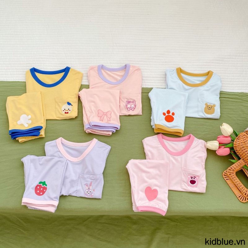 Bộ Đồ Ngủ 2 Món Tay Ngắn Cổ Tròn In Họa Tiết Hoạt Hình Thời Trang Mùa Hè Cho Bé