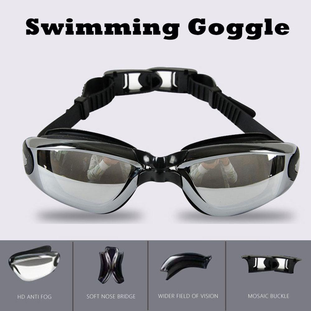 MAYSHOW Professional Swimming Goggles Water Sports Equipment Anti-UV Anti-fog Glass Diving Glasses Electroplating Mirror for Adult Flexible Snap Silicone Gasket Adjustable Waterproof Eyewear/Multicolor