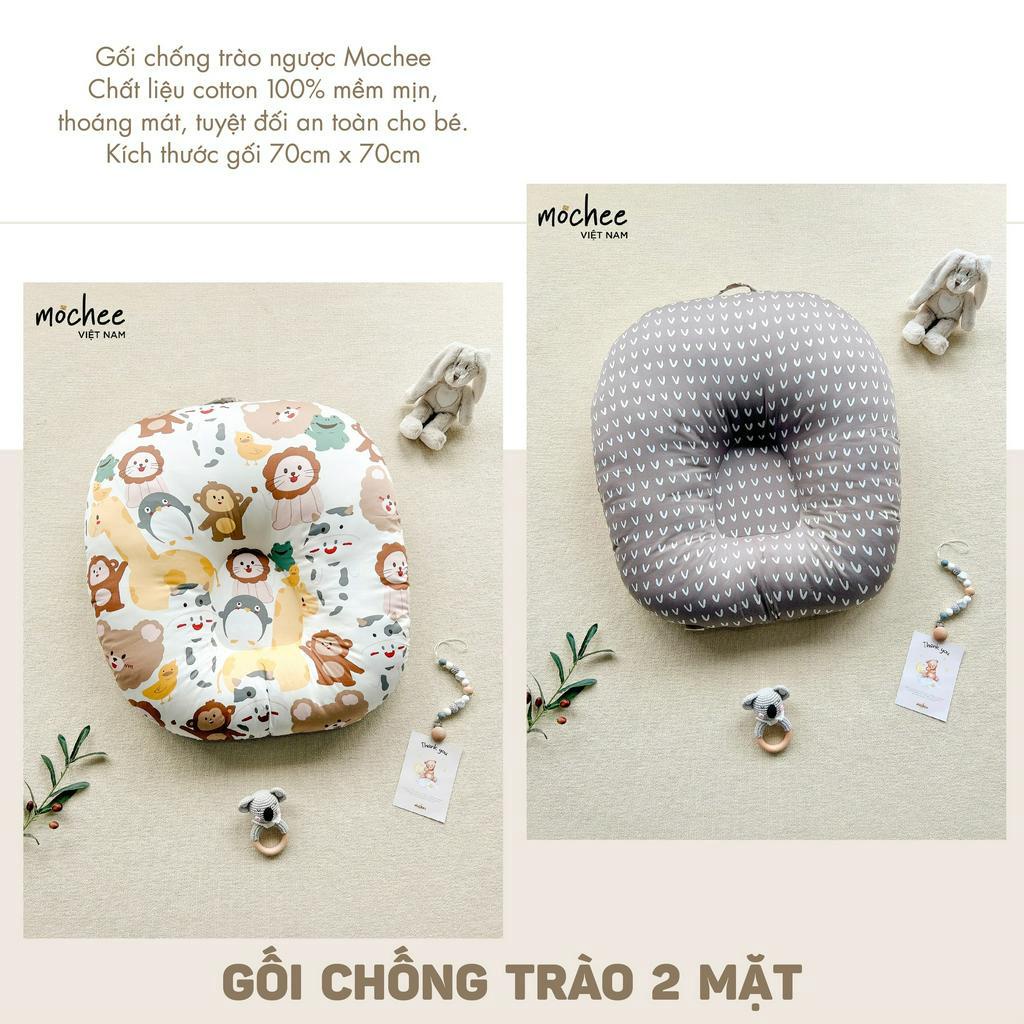 Gối chống trào ngược cho bé Mochee 70x70cm, gối chống trào cotton họa tiết 2 mặt - Monnie Kids