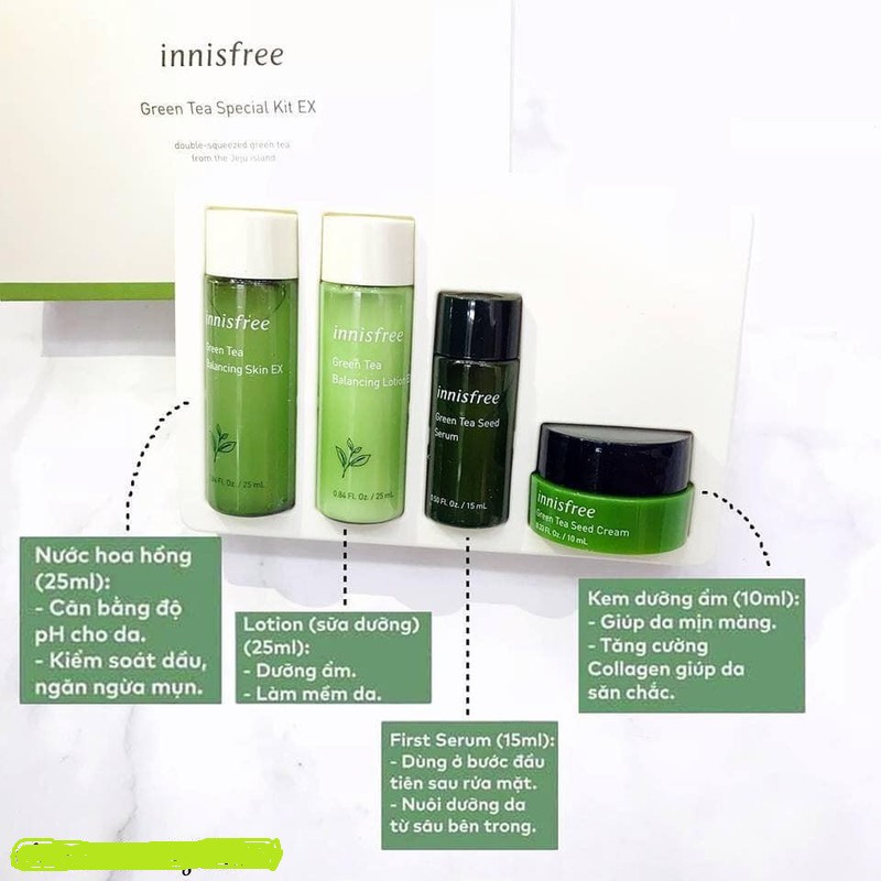 [Lấy Mã LINHNGA66 Giảm 6%] Kit Trà Xanh Innisfree mẫu mới 2020