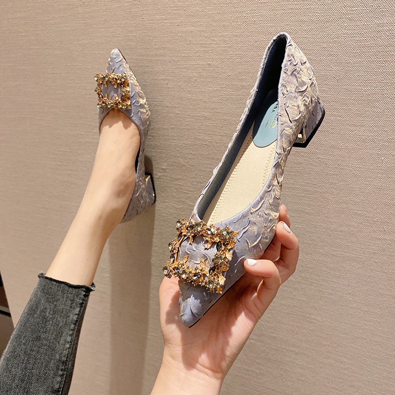 Giày Cao Gót Mũi Nhọn Đính Đá Thời Trang Nữ Tính