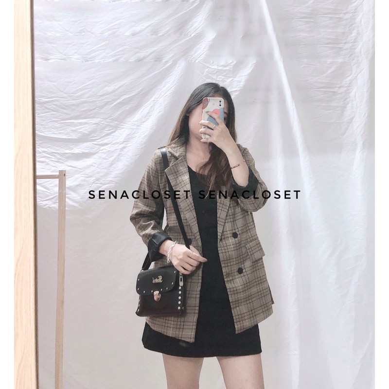 ÁO BLAZER 2 LƠP KẺ NÂU QC STYLE ULZZANG HQ ( Ảnh thật / Video) | BigBuy360 - bigbuy360.vn