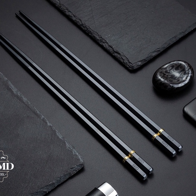 Bộ 5 Đôi Đũa Chịu Nhiệt Kháng Khuẩn Lục Giác Màu Đen Cao Cấp