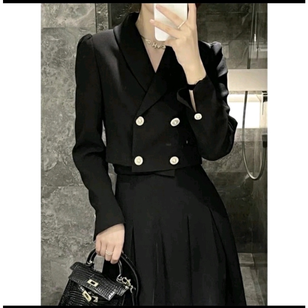 set áo vest + chân váy dài xếp li + áo lót 2 dây cotton DX4 thời trang haty shop