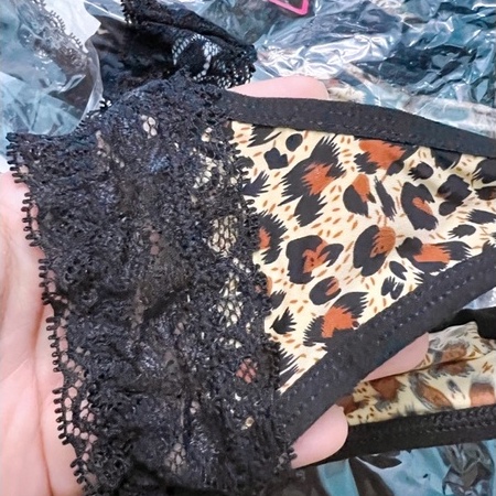 Quần lót nữ ren lọt khe sexy quyến rũ hoạ tiết da beo đính nơ chất thun cotton