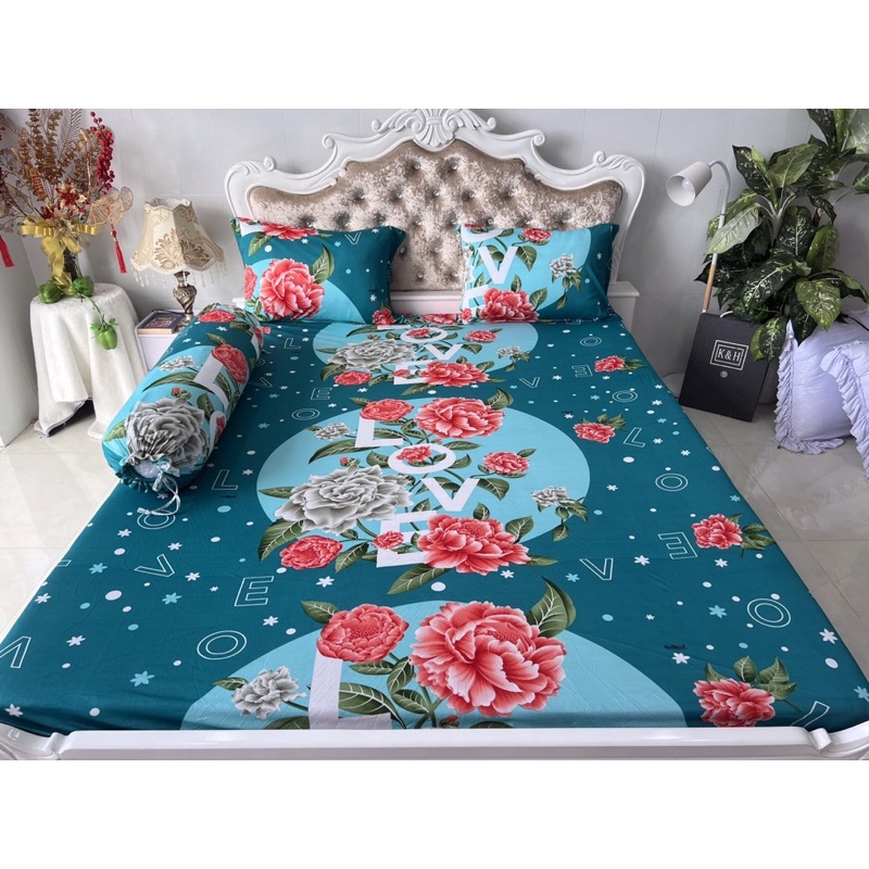 Bộ drap thun hàn quốc 4 món mát mịn, mẫu chữ LOVE siêu đẹp