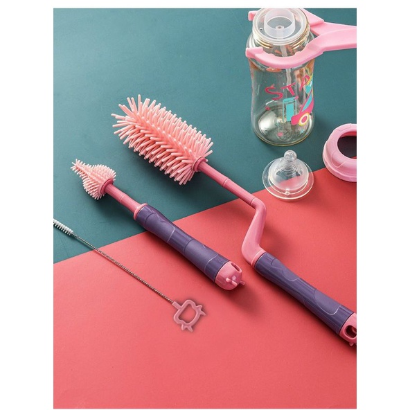 Bộ Cọ Rửa Bình Sữa Và Núm Ti Silicon 3 Chi Tiết / Mẫu Bò 2022