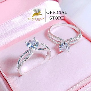 Nhẫn bạc nữ đẹp, nhẫn nữ đá tròn 4 chấu bạc ta phụ kiện trang sức Minh Thoa Silver