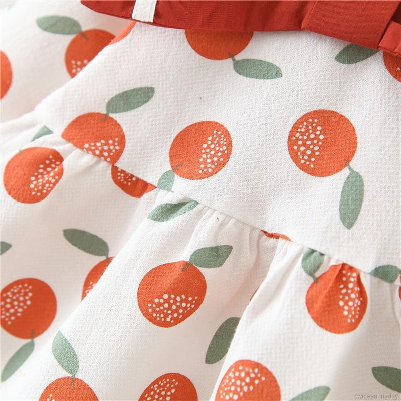 Đầm dài tay in họa tiết trái cây xinh xắn dành cho bé gái