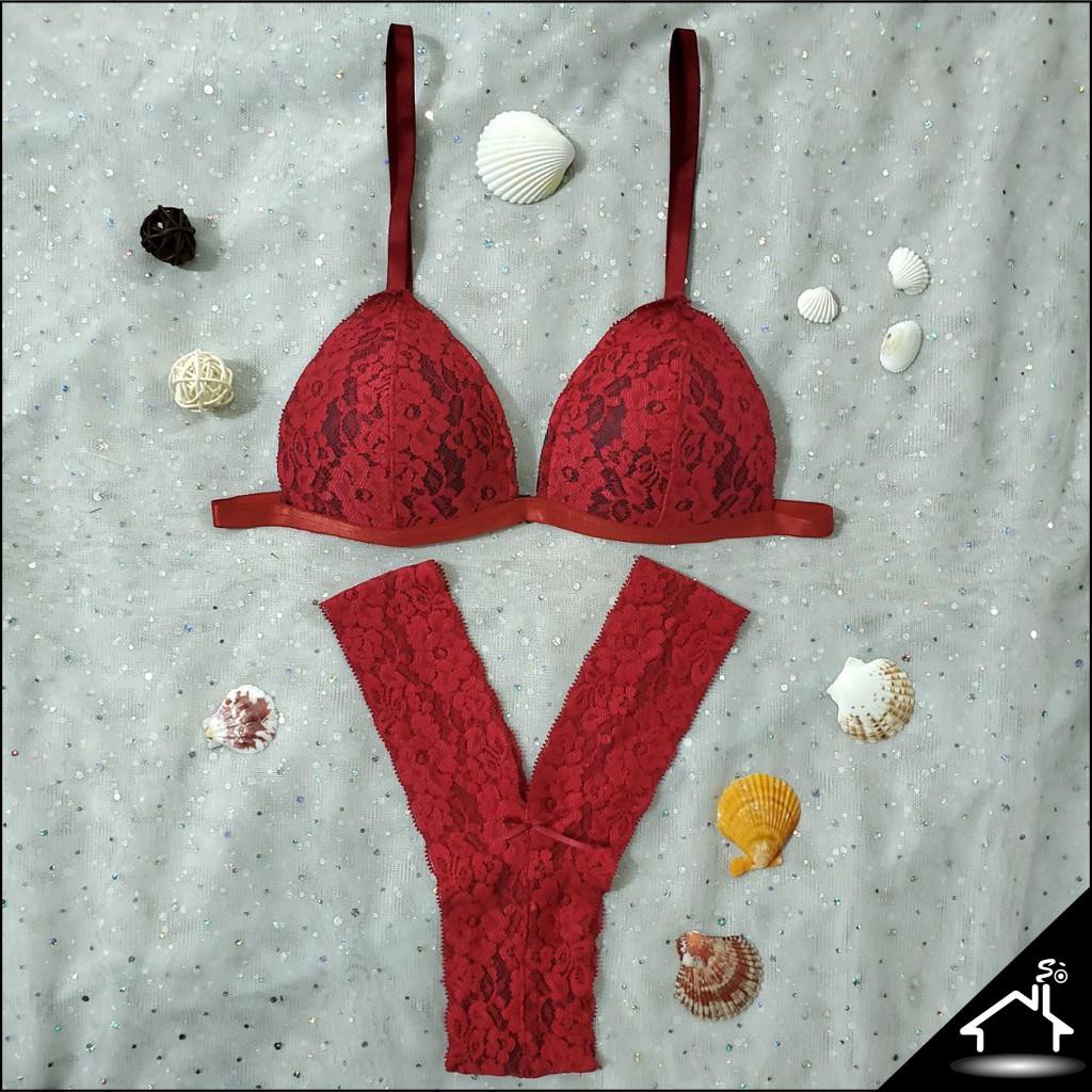 Bộ đồ lót sexy by Nhà Sò ren hoa đỏ quần Y NS038