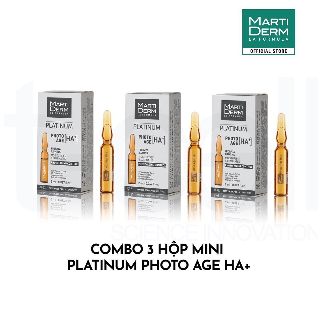 Combo 3 ống Ampoule 15% Vitamin C Nguyên Chất Chống Lão Hóa - MartiDerm Platinum Photo Age HA+