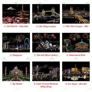 Tranh Cạo Hàn Quốc A3 Cao Cấp Đa Sắc - Bộ Sưu Tập Colorful City 2 (MỚI)