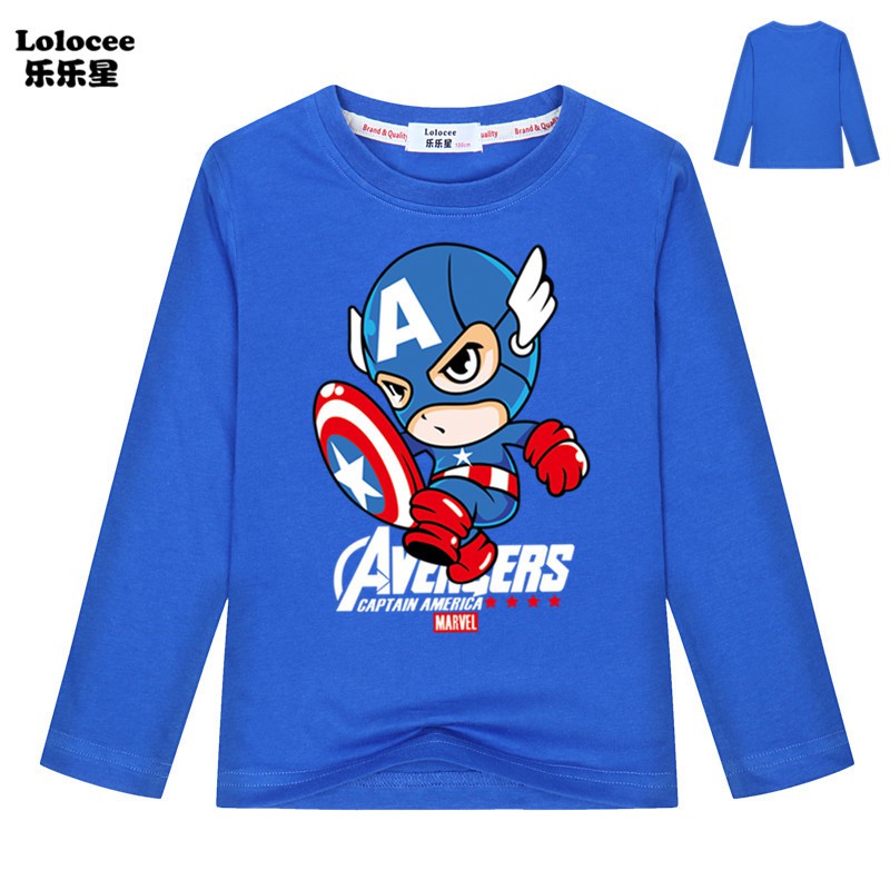MARVEL NEW Áo Thun Dài Tay In Hình Captain America Cho Bé Trai