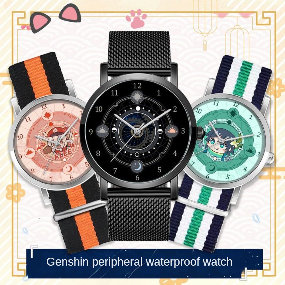 Genshin impact xem anime hoạt hình Klee Keqing ZhongLi Hutao xung quanh nam và nữ sinh viên đồng hồ thạch anh không thấm nước D04F