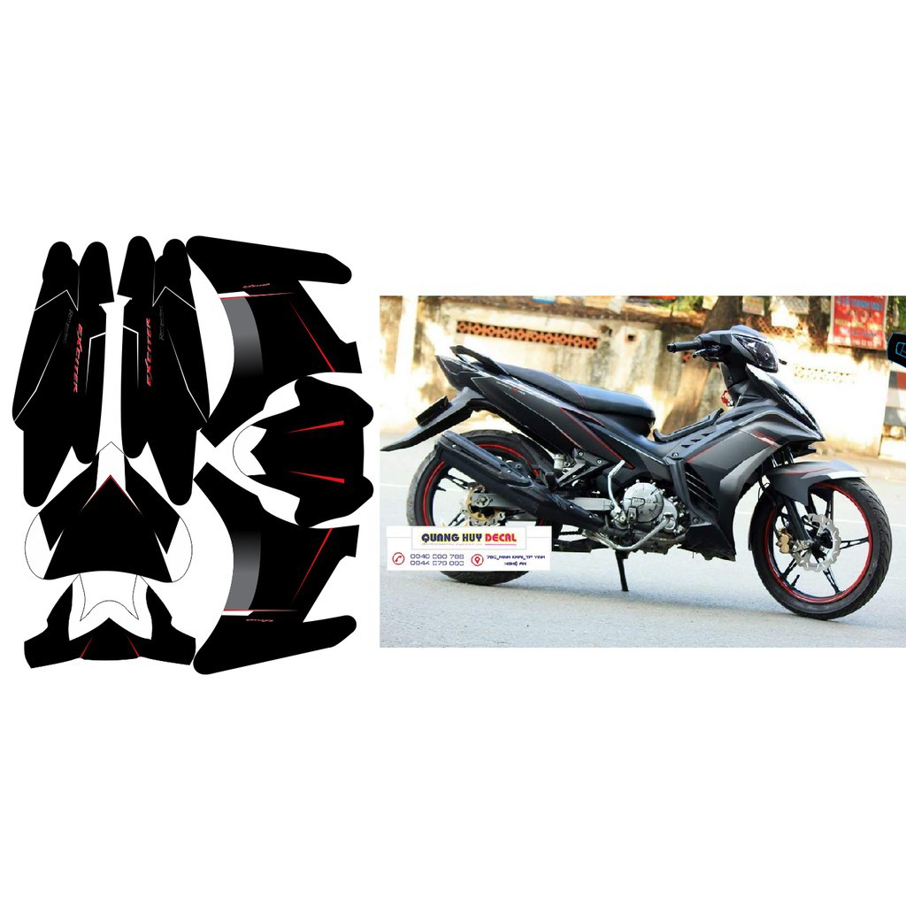 Tem xe exciter 135 đen chỉ đỏ, độ team trùm decal xe máy ex dán đời 2011-2014