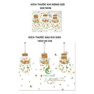 Decal dán tường giỏ hoa trang trí