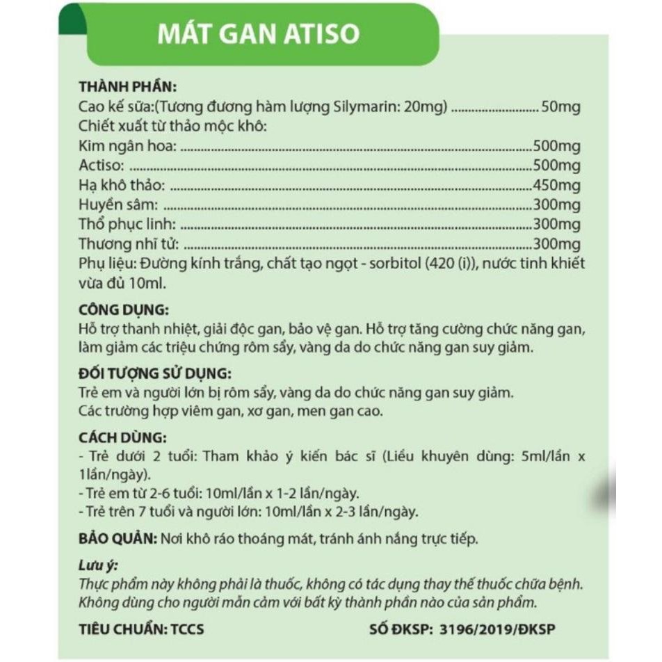 Siro Mát gan Atiso - Giúp giải độc gan, thanh nhiệt mát gan cho bé hộp 20 ống