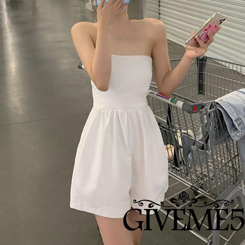 Bộ Áo Liền Quần Cổ Thuyền Ống Rộng Màu Trơn Thời Trang Cho Nữ (Trắng/Đen)