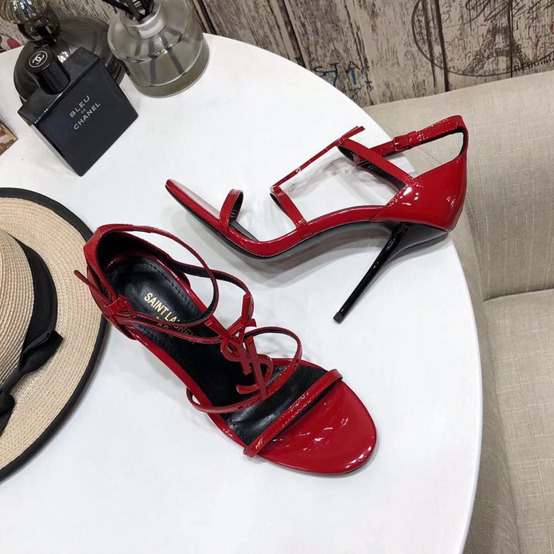 Giày Cao Gót YSL 10.5cm 2023 Chất Liệu Da Cừu Màu Đỏ Có Logo Kim Loại Gợi Cảm Mùa Hè Mới Nhất