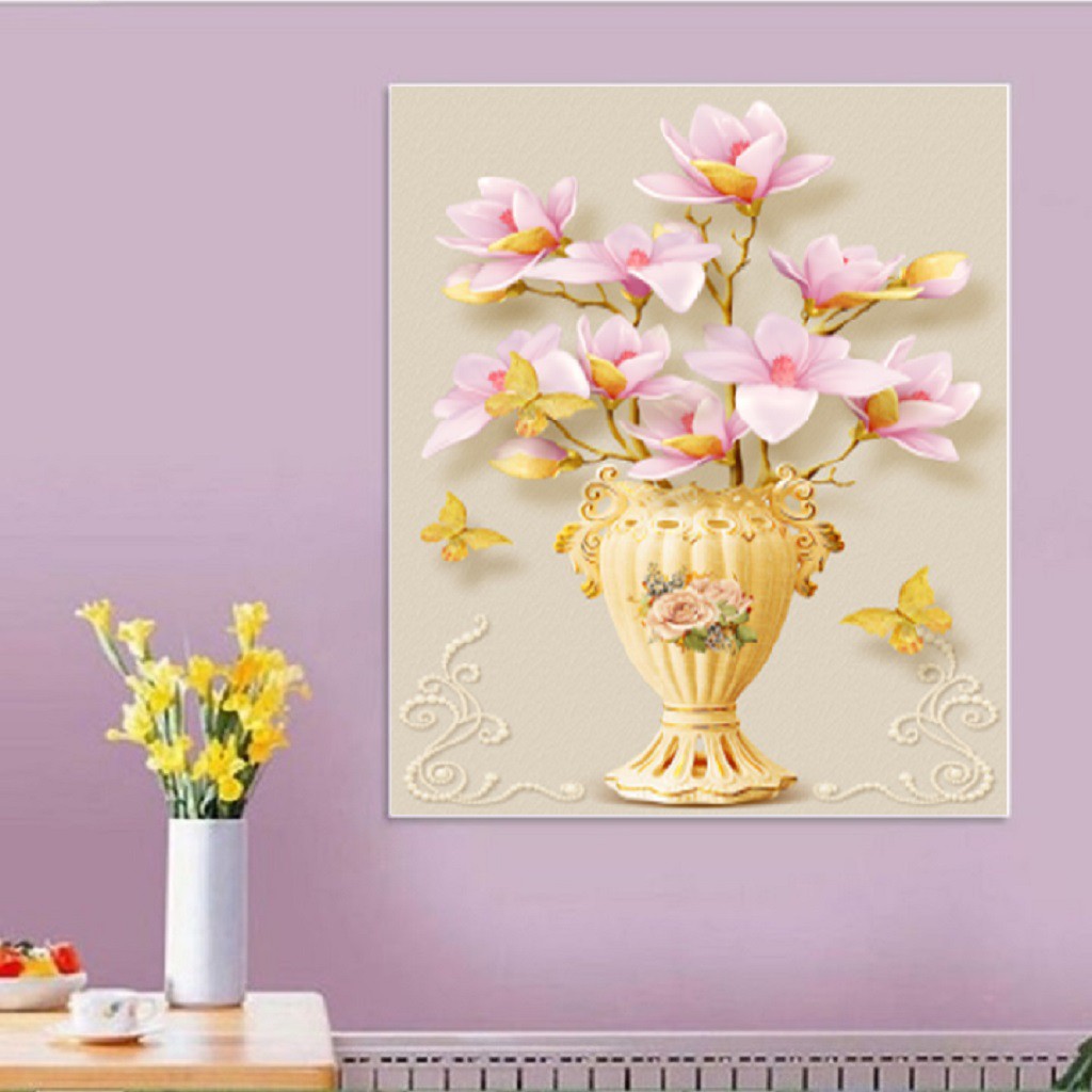 Tranh Đính Đá Bình Hoa Nghệ Thuật 57*70 Tranh Đính Đá LV459