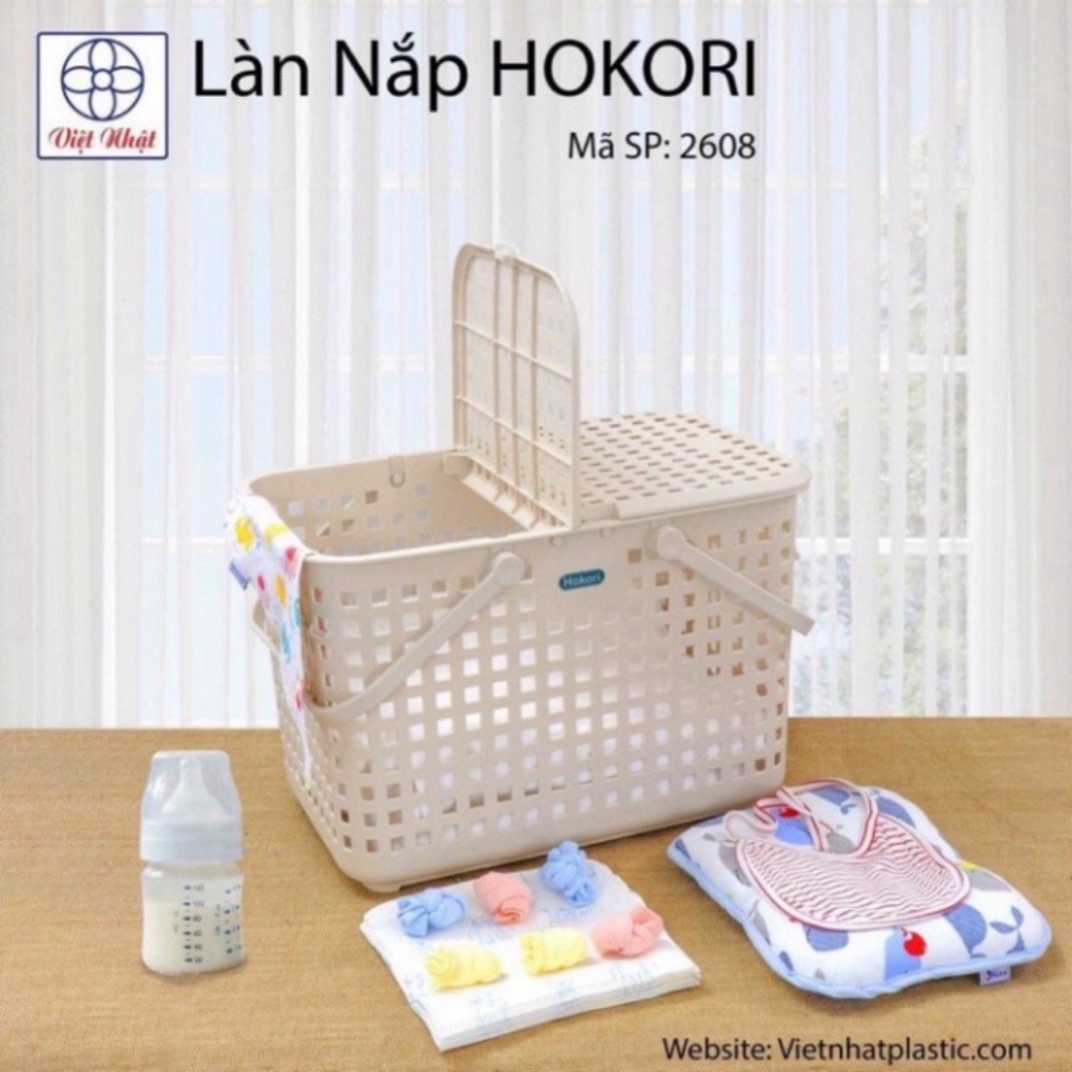 giỏ đựng đồ sơ sinh hokori 2608, làn nhựa đựng đồ đi sinh nhựa Việt Nhật có nắp