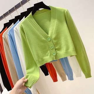 Áo Khoác Cardigan Dệt Kim Tay Dài Cổ Chữ v Lưng Cao Thời Trang Cho Nữ