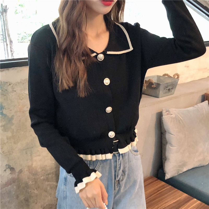 Áo Cardigan Dệt Kim Cổ Bẻ Tay Dài Dáng Rộng Phong Cách Thời Trang Pháp Cho Nữ
