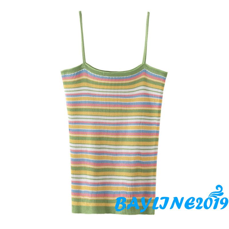 Áo Dệt Kim Hai Dây Họa Tiết Kẻ Sọc Thời Trang Mùa Hè Cho Nữ