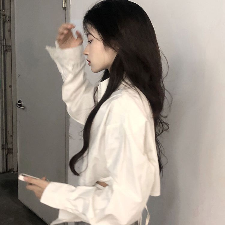 Áo sơ mi croptop tay dài che nắng phong cách ngọt ngào thời trang mùa hè 2022 mới dành cho nữ