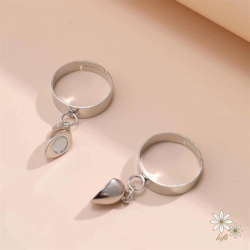 Bộ 2 Nhẫn Nam Châm Hình Trái Tim Có Thể Điều Chỉnh Cho Cặp Đôi / Bạn Thân / Bạn Thân