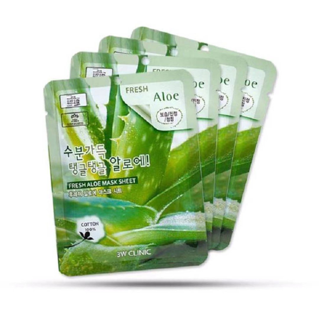 Mặt Nạ COLLAGEN Hàn Quốc cho tất cả mọi người.,Mặt nạ chiết xuất nha đam 3W Clinic Fresh Aloe Mask Sheet