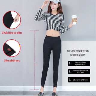 Quần skinny legging co dãn ôm chân, nâng mông dày mịn đẹp, gấu phối sọc kẻ giúp thon gọn và kéo dài chân
