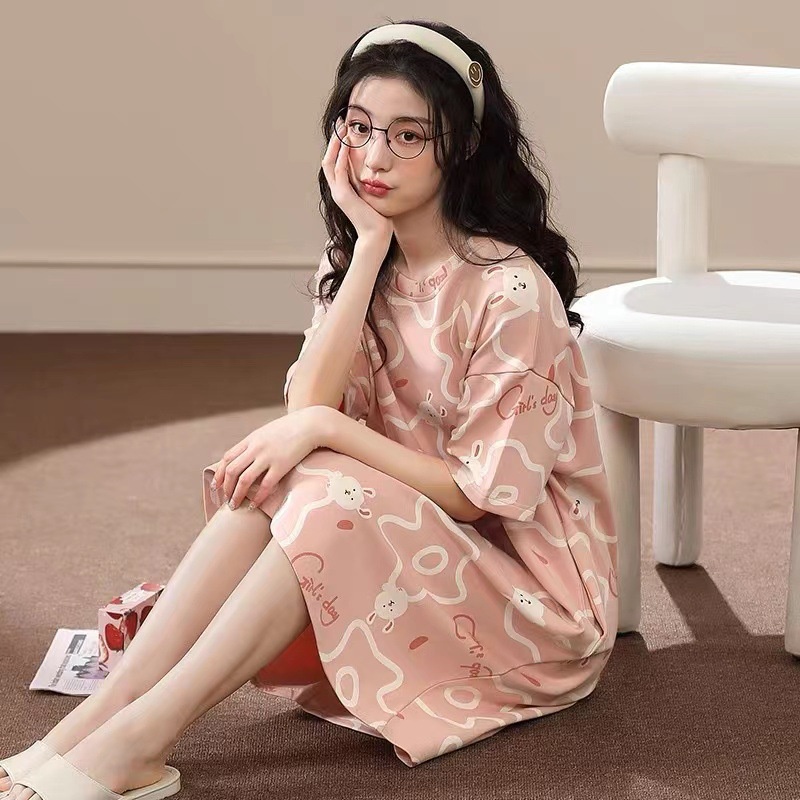 Đầm ngủ bigsize cute dễ thương TOZZO dáng suông mặc nhà chất liệu cotton hoạt hình mặc nhà mùa hè VC01
