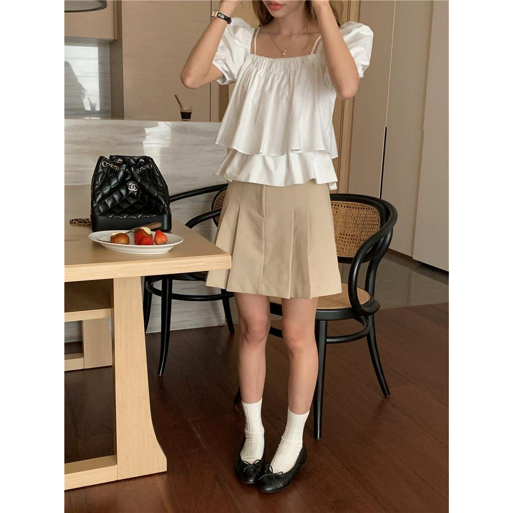 Áo Sơ Mi Ngắn Tay Hai Dây Đơn Giản Kiểu Pháp 62766