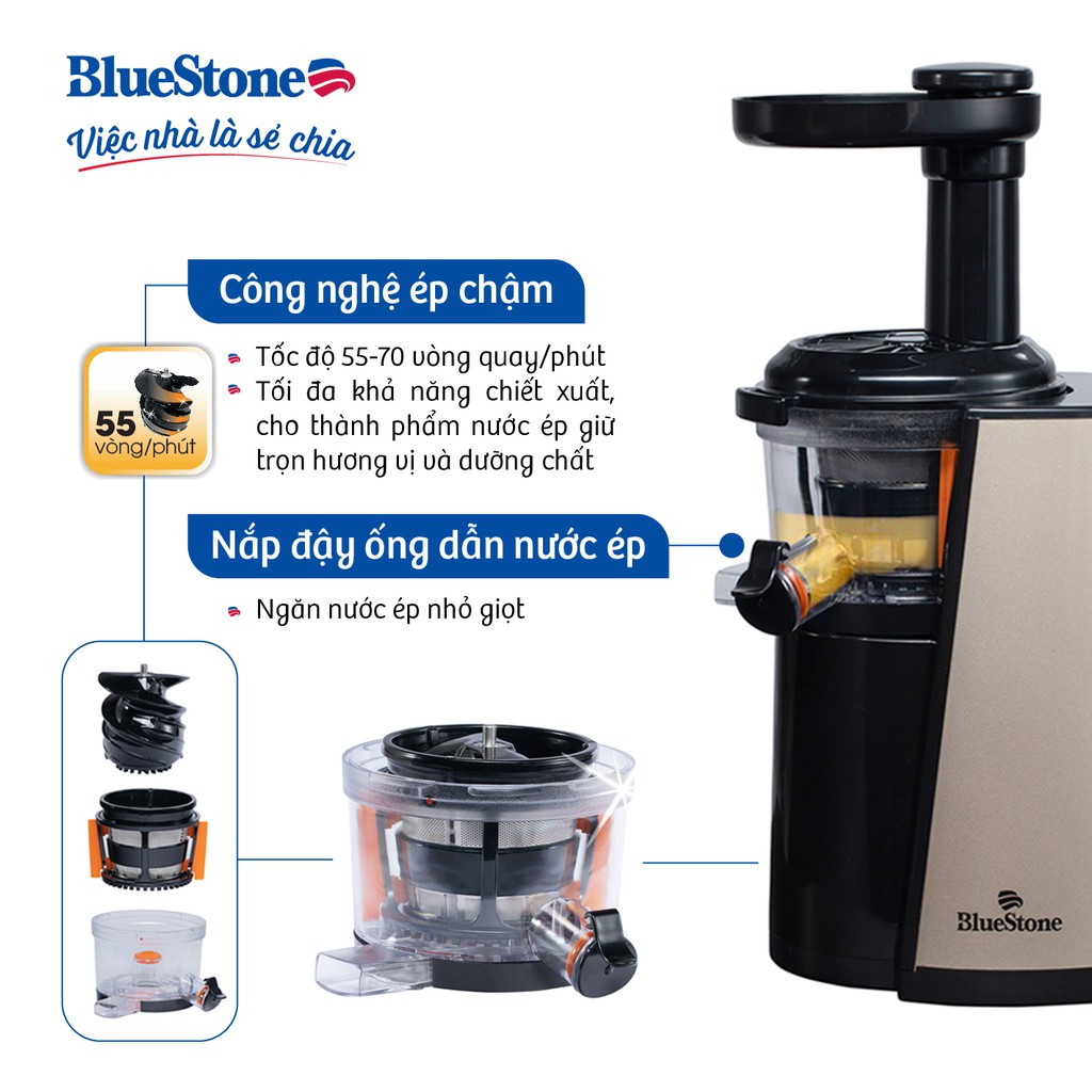 [Mã ELBLUEWL5 giảm 10% đơn 500K] Máy ép chậm BlueStone SJB-6556 - Hàng Chính Hãng