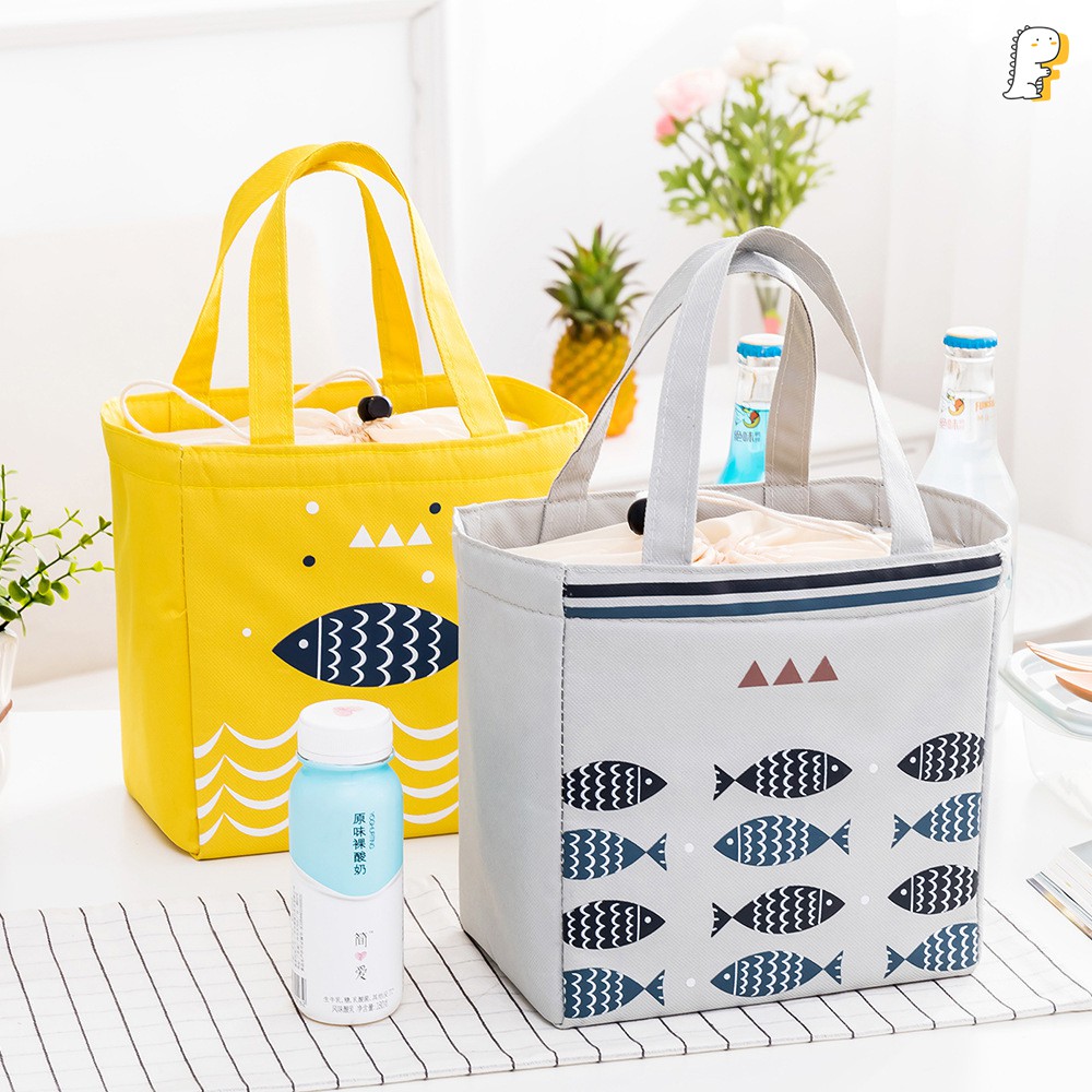 Túi giữ nhiệt đựng hộp cơm dây rút hình cá