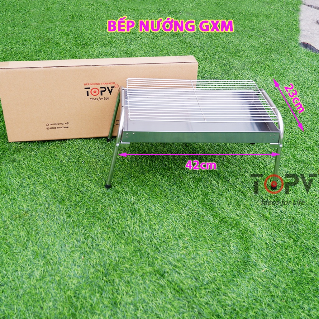 Bếp nướng than hoa TopV GXS GXM lò nướng than inox gấp gọn mini dã ngoại bbq ngoài trời quay thịt bếp than củi