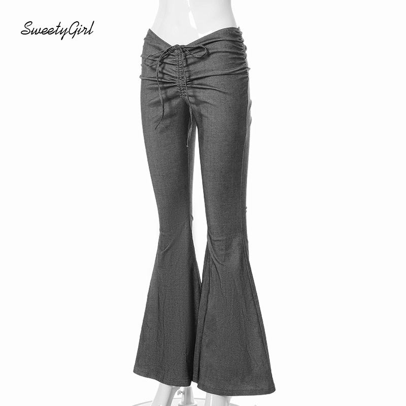 Quần dài ống loe lưng thấp màu sắc đơn giản dành cho nữ