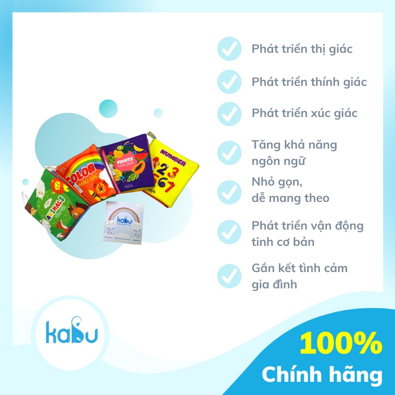 KABU - Bộ 4 Cuốn Sách Vải Giáo Dục Đầu Đời Cho Bé 0-3 Tuổi Mini Cloths