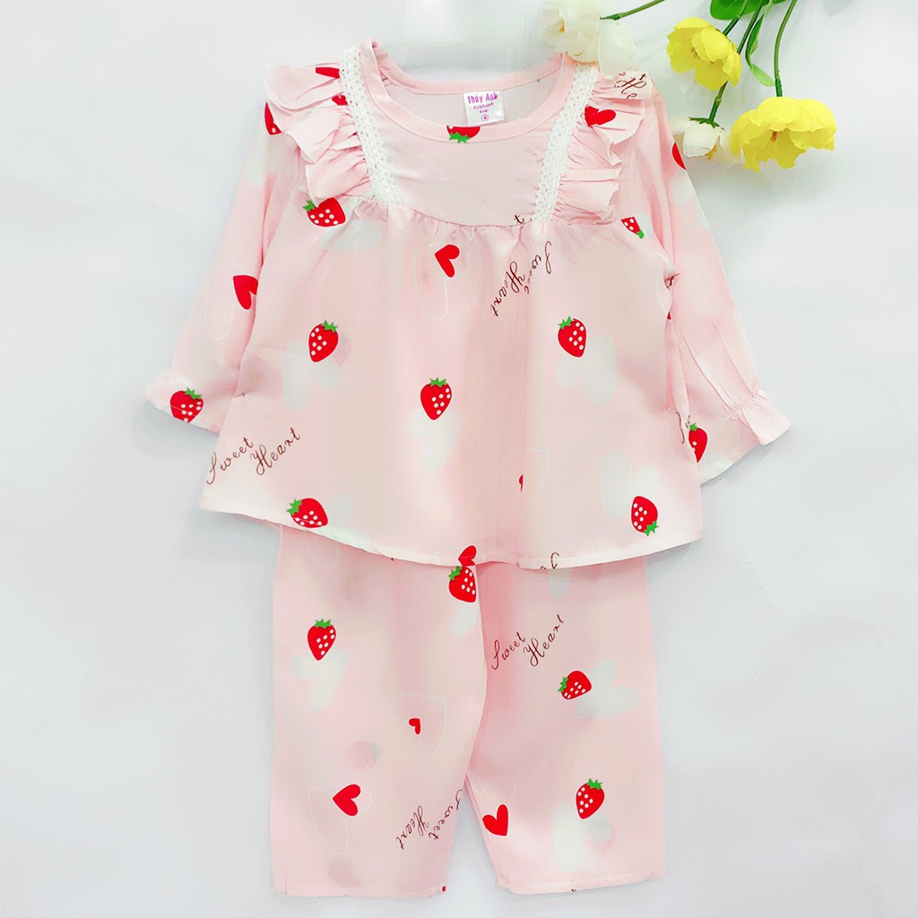 Đồ bộ bé gái - bộ dài mặc ngủ vải tole/lanh bé gái size 18kg-22kg