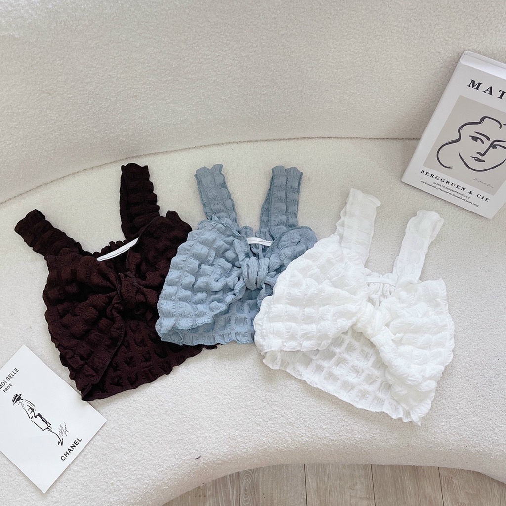 ảnh thật - áo croptop kiểu xốp ô vuông cột ngực xinhhh