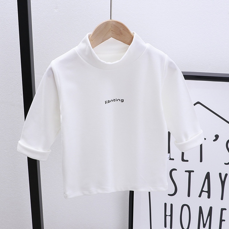 73-150cm Áo đơn cho trẻ em Áo nhung nhung co giãn ấm áp Quần áo bé trai bé gái Áo sơ mi cổ cao dài tay mùa thu đông