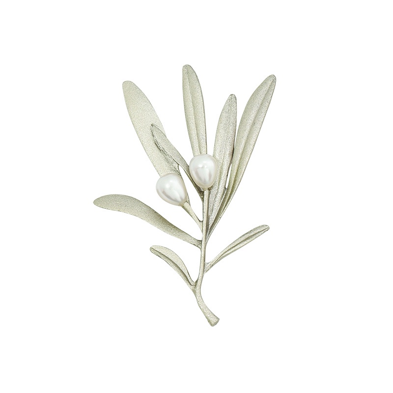 Ghim Cài Áo Kim Loại Hình Cây Xanh Đính Ngọc Trai Sáng Tạo