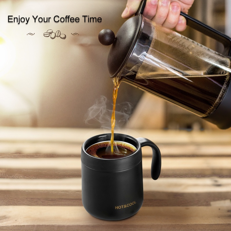 Yijiayi Tách cà phê nhiệt bằng thép không gỉ dung tích lớn có nắp và tay cầm thuận tiện cho văn phòng / gia đình