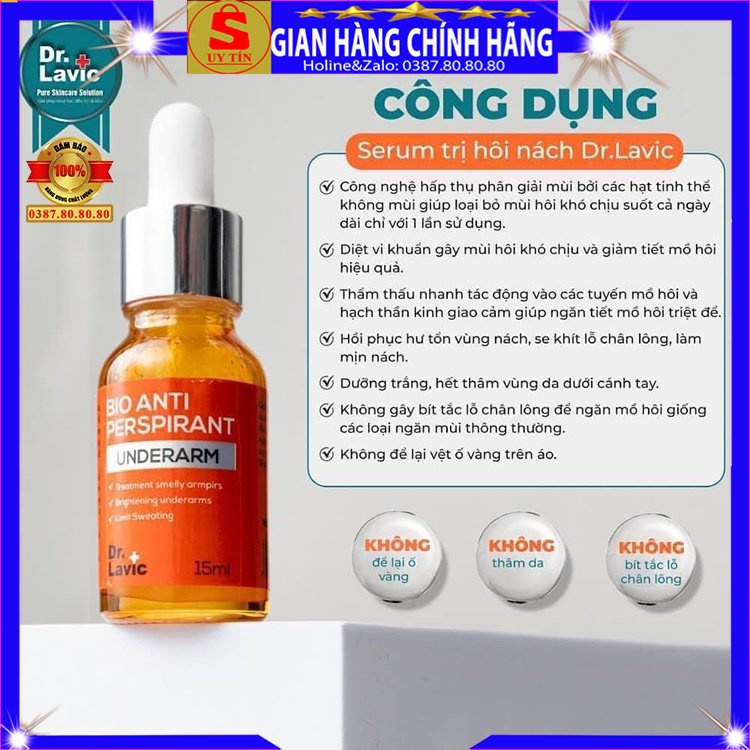 Serum khử mùi hôi nách hôi chân xịn Dr.lavic xóa thâm vùng nách dưỡng trắng da xịt khử mùi toàn thân cơ thể cho nam nữ