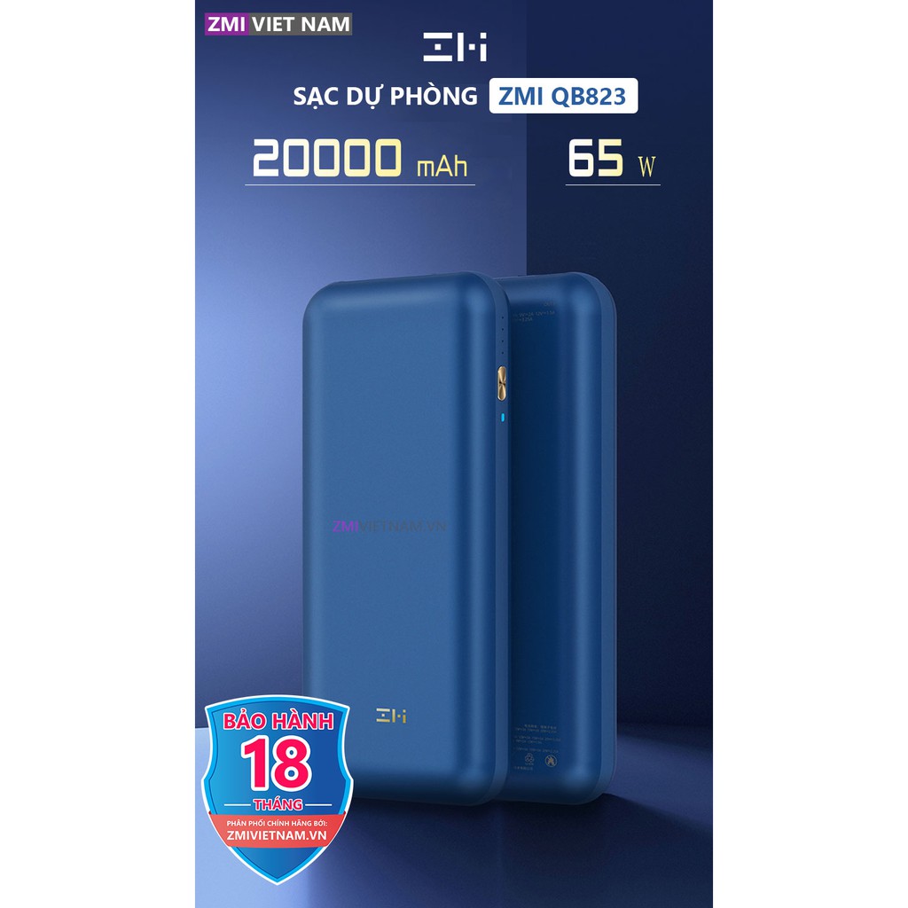 [ ZMI VIỆT NAM ] Sạc Dự Phòng ZMI QB823 20000mAh Sạc Nhanh 65W, 2 Cổng USB A, 1 Type C | Bảo Hành 18 Tháng