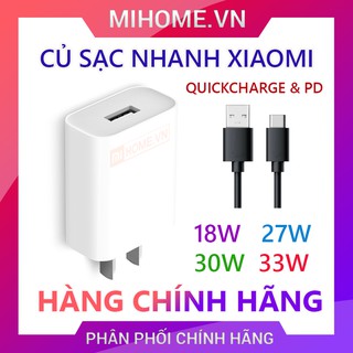 Củ sạc nhanh Xiaomi chính hãng Quickcharge 3.0 4.0 18W 27W 30W 33W 1A1C - Cáp type C chính hãng