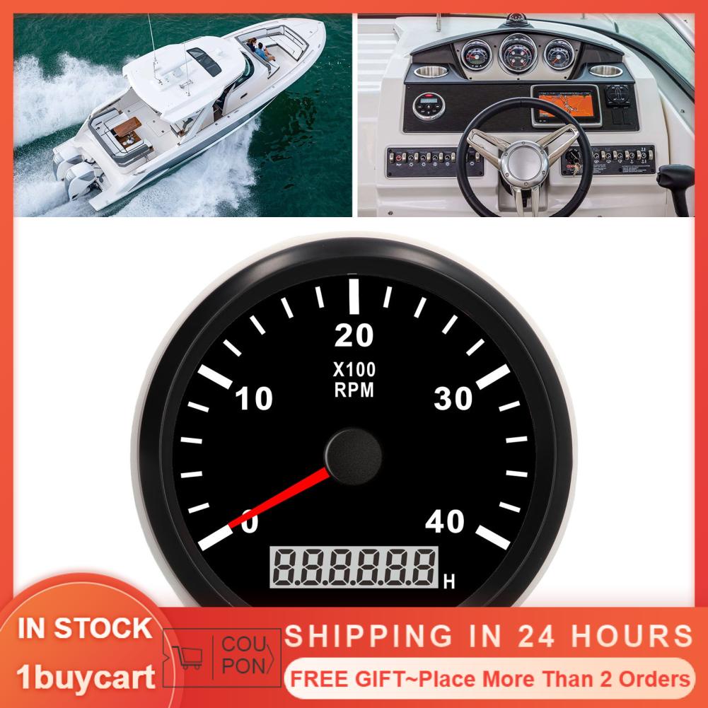 1buycart 85mm/3.35in Tachometer Gauge 3000RPM IP67 Waterproof Tacho with LCD Hourmeter Red Backlight for Car Truck Boat